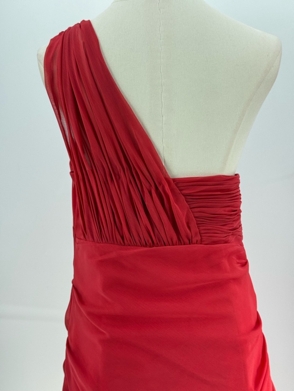 Dalia MacPhee Red One Shoulder Ruffle  Evening Gown Ruched Chiffon Formal  Dress - Picture 6 of 16